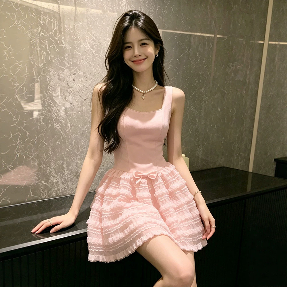 "Flower of Wealth" Elegant Waist-Cinching Puffy Princess Dress for Young Ladies, Tiered Dress, Birthday Party Dress