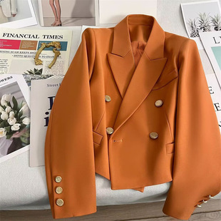Autumn 2024 New Orange Short Suit Jacket Women's Little Design Sense College Style Commuter Suit