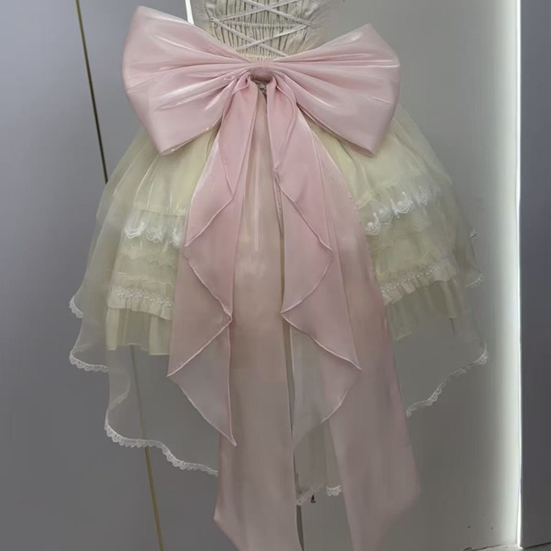 Extra-Large Bow with Trailing Tulle, Detachable Lolita Handmade Waist and Back Pin, Large Accessory