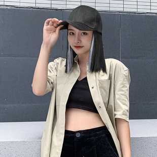 One-piece wig hat baseball cap bobo head hanging ear dyed women's fashion hat wig manufacturers in stock new cross-border
