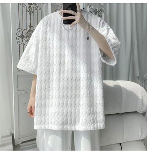 Summer Half-sleeved 2023 New Jacquard Short-sleeved T-shirt Men's Instagram Popular Brand Casual Loose T-shirt Summer Top for Couple