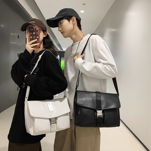 Double Pocket Tooling Bag Men's Bag Casual Business Messenger Bag Large Capacity Single Shoulder Crossbody Bag Men's Trendy Bag