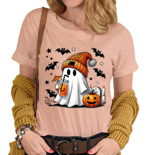 Halloween Ghost Pumpkin Bat Print Summer Casual T-shirts