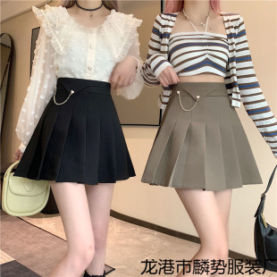 Autumn and Winter Thickened Suit Pleated Skirt 2024 New Korean-style Slimming Skirt with Chain Protection