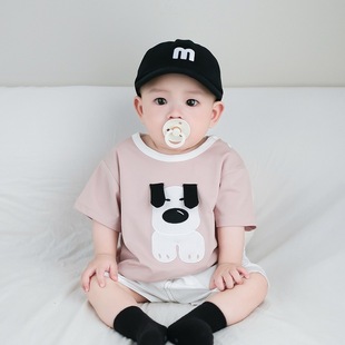 Baby Summer suit Super Cute Men's Clothes Korean Style Western Style Cartoon Short-sleeved T-shirt Casual Shorts Two-piece Set