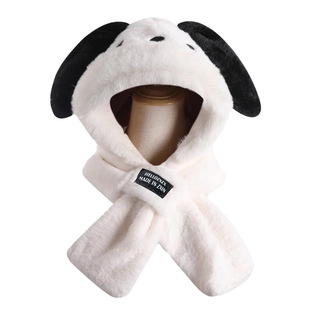 Cute Puppy Long Ears Plush Hat Scarf Integrated Lei Feng Hat Women's Autumn and Winter Face Small Warm Two-piece Set