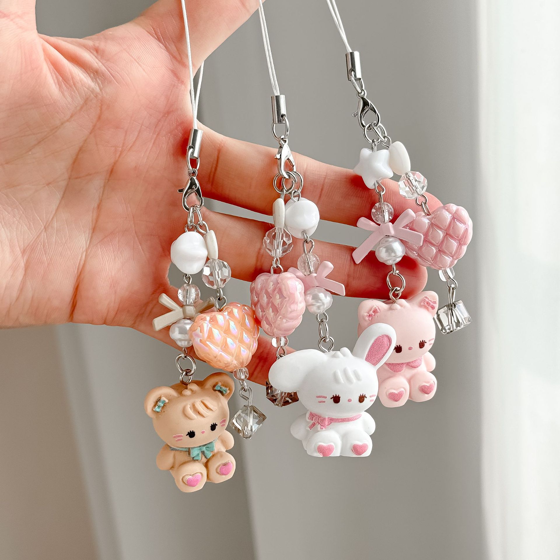 Cute Geometric Cat Phone Chain, Card Holder, Camera Pendant, Gift Accessory