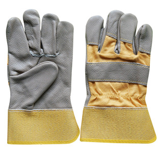 Wholesale short welding gloves wear-resistant non-slip yellow cloth furniture leather palm gloves handling insulation labor protection gloves cowhide