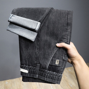 2024 New Spring elastic waist drawstring jeans men's loose harem skinny casual stretch long pants boys