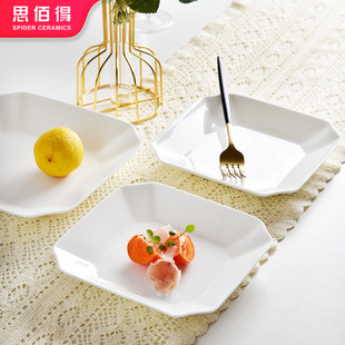 Creative pure white household bone china soup dish dish 7-8 inch high color value octagonal shaped ceramic deep dish soup dish