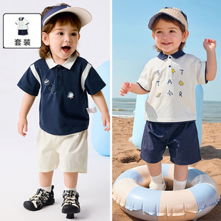 Wholesale children's clothing 2025 boys suit summer new baby baby short sleeve shorts polo shirt two-piece set