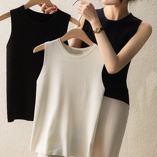 Camisole Women's Summer 2024 New Arrival Fashionable Inner Wearing Outer Wearing Round Neck Solid Color All-match Sleeveless Knitted Vest for Women