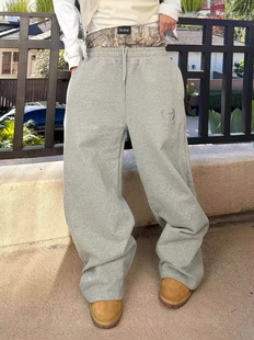 Cross-border European and American Double Waist Embroidered Loose Sweat Pants Men's Street Hip-hop Lace-up Casual Straight Pants Sports Pants