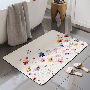 in stock Wholesale Bathroom Absorbent Floor Mat Toilet Quick-drying Door Mat Household Light Luxury Flower Toilet Non-slip Foot Mat