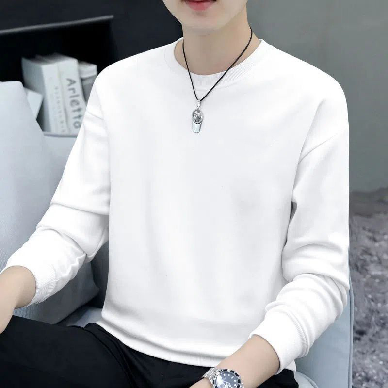 제조업체 도매 가을 신상품 남성용 라운드 넥 스웨트셔츠, 패셔너블하고 심플한 프린트, 캐주얼하고 다재다능한 얇은 단색 상의