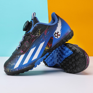 Cross-border blue and white porcelain football shoes rotating button lace-free children student training shoes broken nail boys and girls sneakers