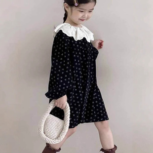 Girls dress autumn new retro Korean floral lace lapel princess skirt children a generation of hair