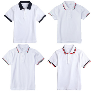 Boys' light blue Short-sleeved Polo Shirt Summer Lapel Children's Girls' Half-sleeved Pure White T-shirt School Uniform for Primary School Students