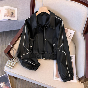 High-end American Leather Jacket Women's Short 2025 Spring and Autumn New Loose Fashion All-match Motorcycle Leather Jacket Western Style