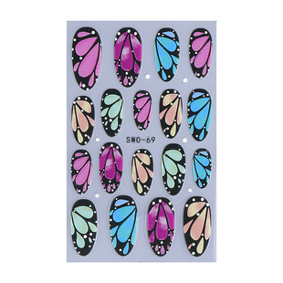 Cross-border nail art stickers wholesale new ins embossed orchid flowers fantasy butterfly wings nail stickers