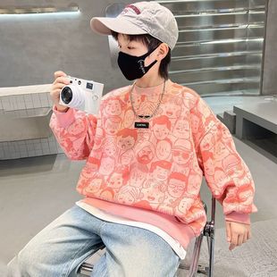 Boys' Pink Sweatshirt 2025 New Spring and Autumn Style Fried Street Children's Autumn Clothes Fashionable Boys' Base Jacket