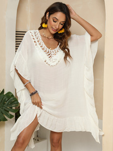 Cross-border European and American women's hand hook stitching ruffled beach skirt bikini outer blouse women's dress A909