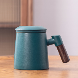 Ceramic water cup black pottery tea cup large capacity Office cup tea separation mug company office creative gift
