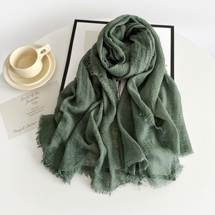 Solid color cotton and linen scarf 2023 autumn and winter new ladies scarves retro monochrome long scarf decorative long shawl wholesale