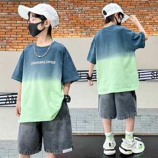 Huzhou Zhili Children's Wear Boys' Summer Wear suit 2025 New Children's Summer Fashionable Hanging Dye Short-sleeved Handsome