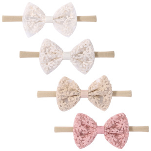 European and American New Children's Headwear Mesh Machine Embroidered Bow Hair Accessories Children Baby Lace Nylon Headband 2558