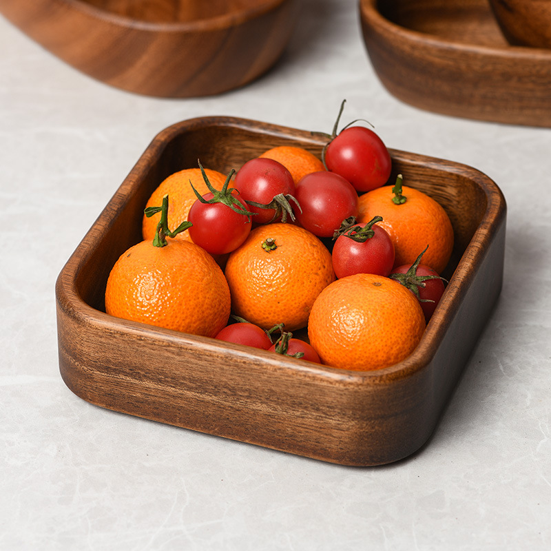 Walnut Fruit Plate Solid Wood Round Salad Bowl Dish Plate Household Children Fruit Plate Wholesale Wooden Tray