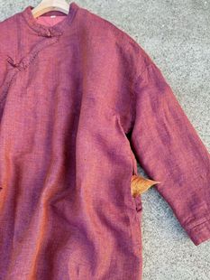 Chinese Retro Heavy Yarn-dyed Linen 3M New Shirley Robe Contrast Color Hand Arch Needle Manual Buckle Cotton-padded jacket 23112