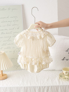 Summer New Girl's Shawl Sling Triangle Climbing Suit Two-piece Suit Baby Girl's Lace Cardigan Cute jumpsuit
