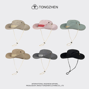 Japanese Style Trendy Brand Drawstring Fisherman Hat for Men and Women Summer Travel Breathable Fishing Mountaineering Sunscreen Hat Western Cowboy Hat