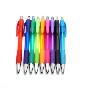 Plastic push advertising ballpoint pen color transparent pole with sheath foreign trade gift pen can be printed logo