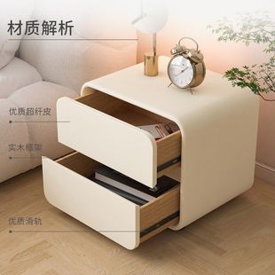 Solid Wood Bedside Table Bedroom Home Normcore Cream Style High-end Accessible Luxury Sandwich Bedside Table ins Style Storage Cabinet