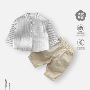 Baby suit Spring Clothes Baby Shirt 2025 New Children Striped Shirt Clothes Pants Spring and Autumn Boys' Top