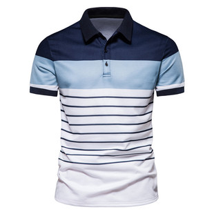 Cross-border 2024 summer men's POLO shirt fashion striped color matching T-shirt men's short sleeve elastic lapel T-shirt men's