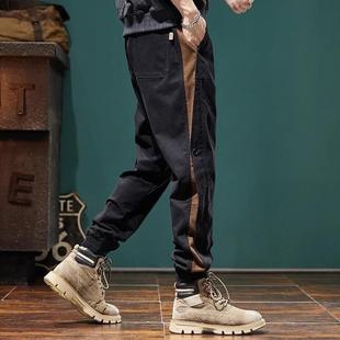 Spring and Autumn New Casual Pants Men's Trendy Stitching Color American Cockwork Pants Sports Leg Haren Pants Men