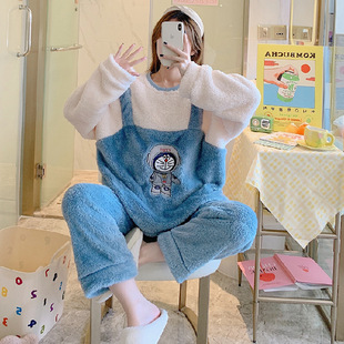 Pajamas women's autumn and winter thickened flannel round neck long sleeve sweet cartoon plus size plus size chubby girl homewear suit