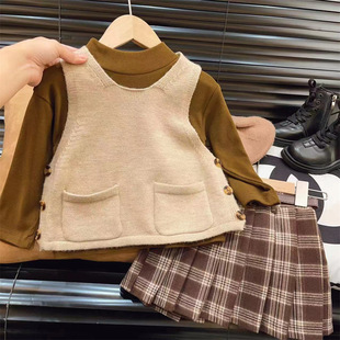 New children's clothing Autumn 2023 girls' vest children's vest vest baby Chanel style sweater all-matching sweater