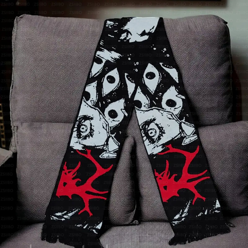 2024 Foreign Trade Cross-border New Fashion Retro Trend Cartoon Jacquard Clothing Accessories Diablo Gothic Scarf