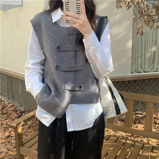 Autumn 2023 New Irregular Vest Women's Design Sense Niche Stacked Vest Cardigan Top Trendy