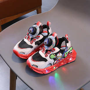 Children's sports sandals with lights men's 2024 summer new boys sandals children's mesh hollow beach shoes