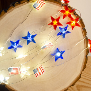 2023 New Independence Day Creative Decorative Light String Three Color Stars Christmas Tent Holiday American Flag String Light