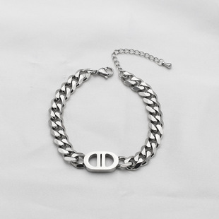 European and American style golden titanium steel double D bracelet girls high sense titanium steel Cuban bracelet ins chain bracelet wholesale
