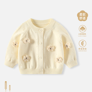 Baby Coat Spring 2025 New Baby Girl Knitted Sweater Cardigan Sweater Top Girls' Spring and Autumn Outgoing Clothes