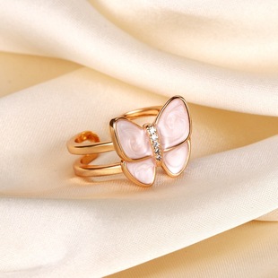 TikTok Hot 925 Silver Fritillaria Butterfly Open Ring Women's Mori Style Fresh and Sweet Style Elegant Double-Layer Ring