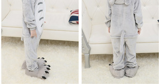 Autumn and winter cartoon animal conjoined flannel coral fleece pajamas for men and women toilet version home clothes wholesale