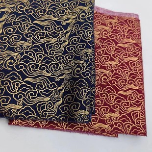 Japanese Style and Style Pure Cotton Bronzing Fabric Handmade Patchwork Clothing Fabric Gold Line Xiangyun Chinese Style Treatment